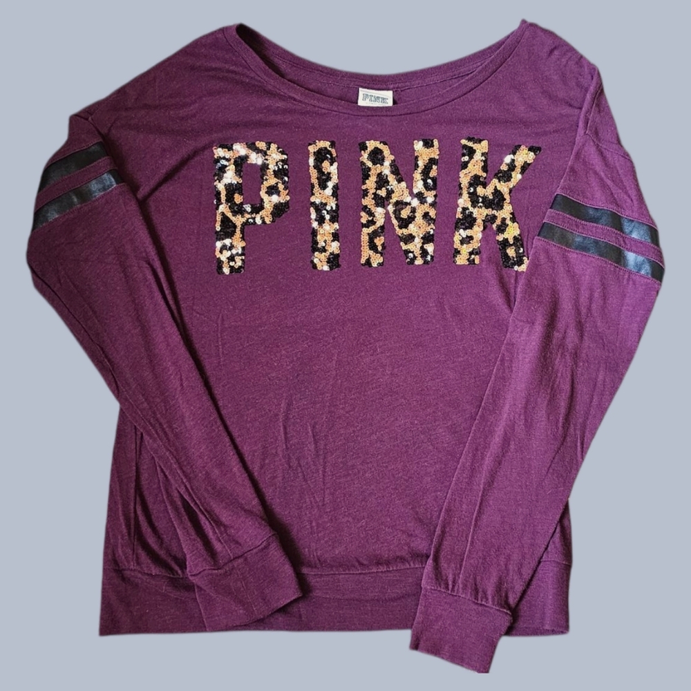 Y2K Vintage Victoria's Secret MaroonTop with Cheetah Sequin Pattern PINK XS